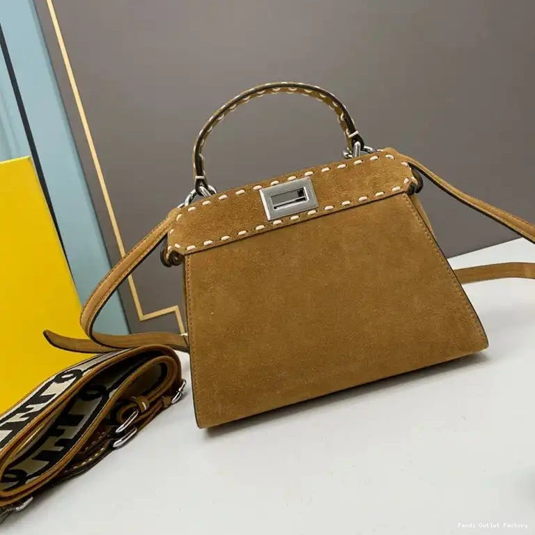 Affordable HOT Brown Suede Fendi Bag Iconic Stitching Peekaboo In Mini 0522